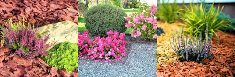 Дя квітників використовують камені або кору, які виглядають дуже естетично.