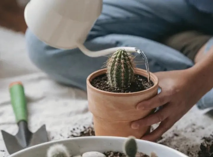 Обычно кактус можно поливать через 3-5 дней после пересадки.